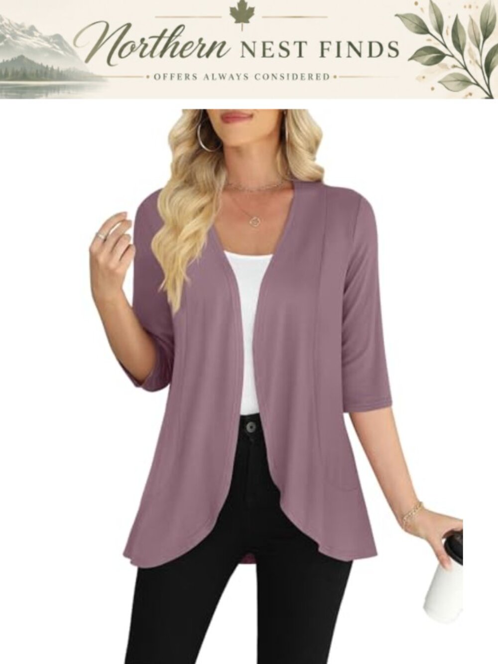Women's Lightweight 3/4 Sleeve Open Front Cardigan Soft Knit Casual Sweater